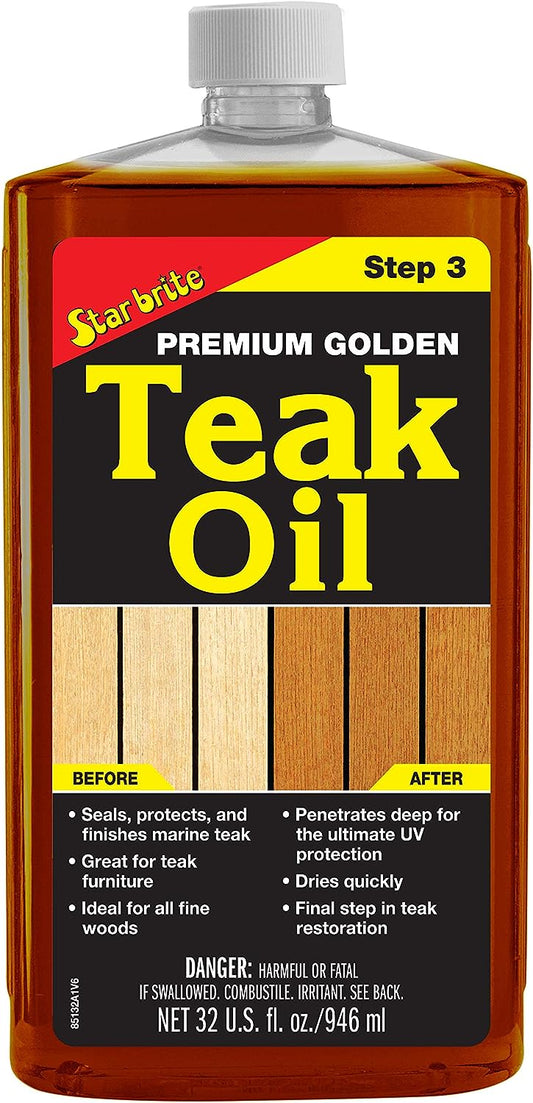 STAR BRITE Premium Golden Teak Oil and Teak Cleaner & Brightener Bundle - Ultimate 32 oz Solutions for Restoring and Protecting Teak Wood