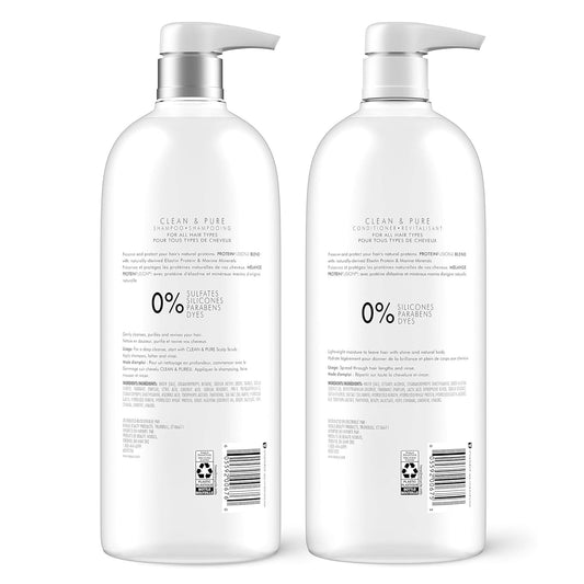 Nexxus Clean And Pure Clarifying Shampoo And Conditioner With Proteinfusion, 2-Pack For Nourished Hair Paraben Free Salon Shampoo 33.8 Oz