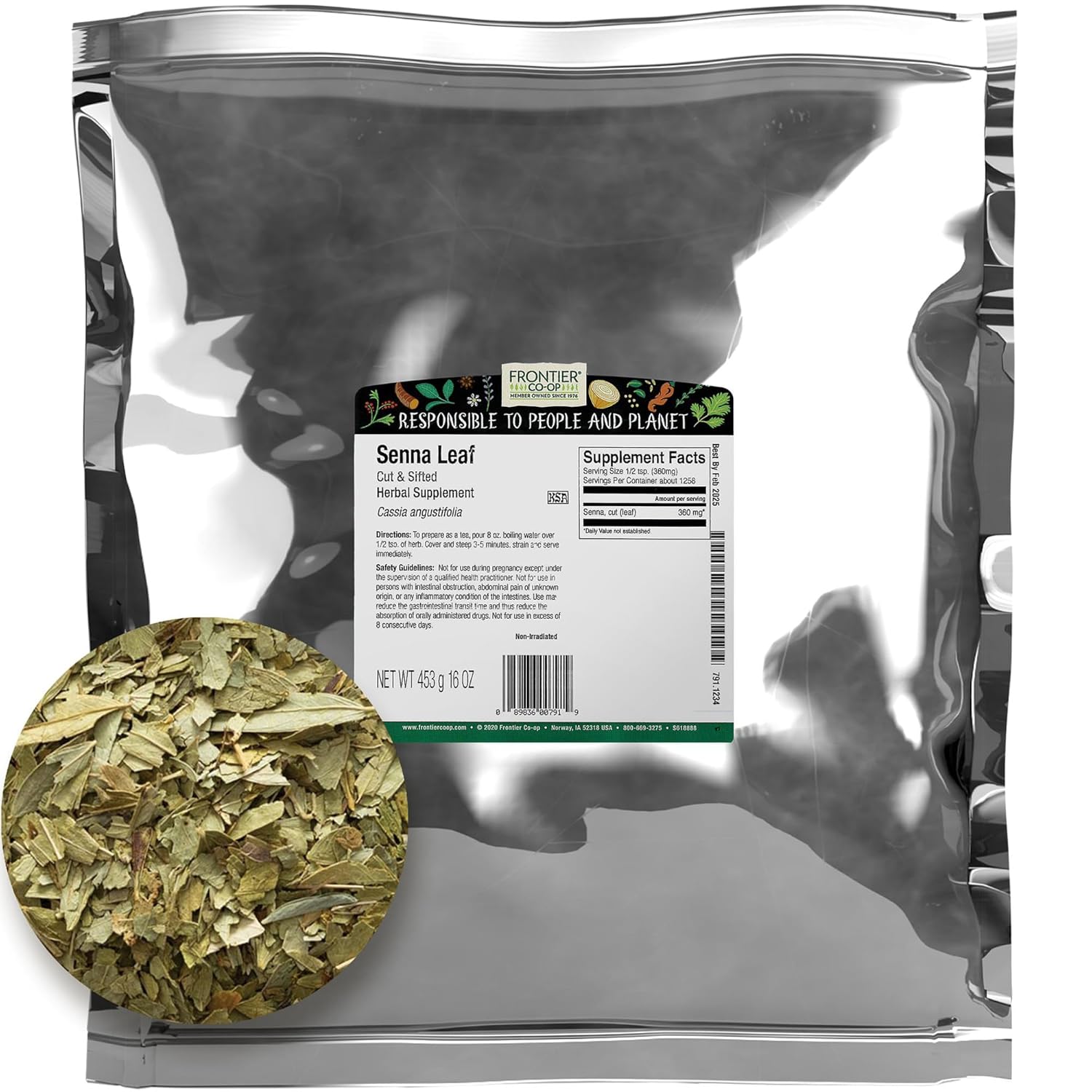 Frontier Senna Leaf, Cut & Sifted, 16-Ounce Bag