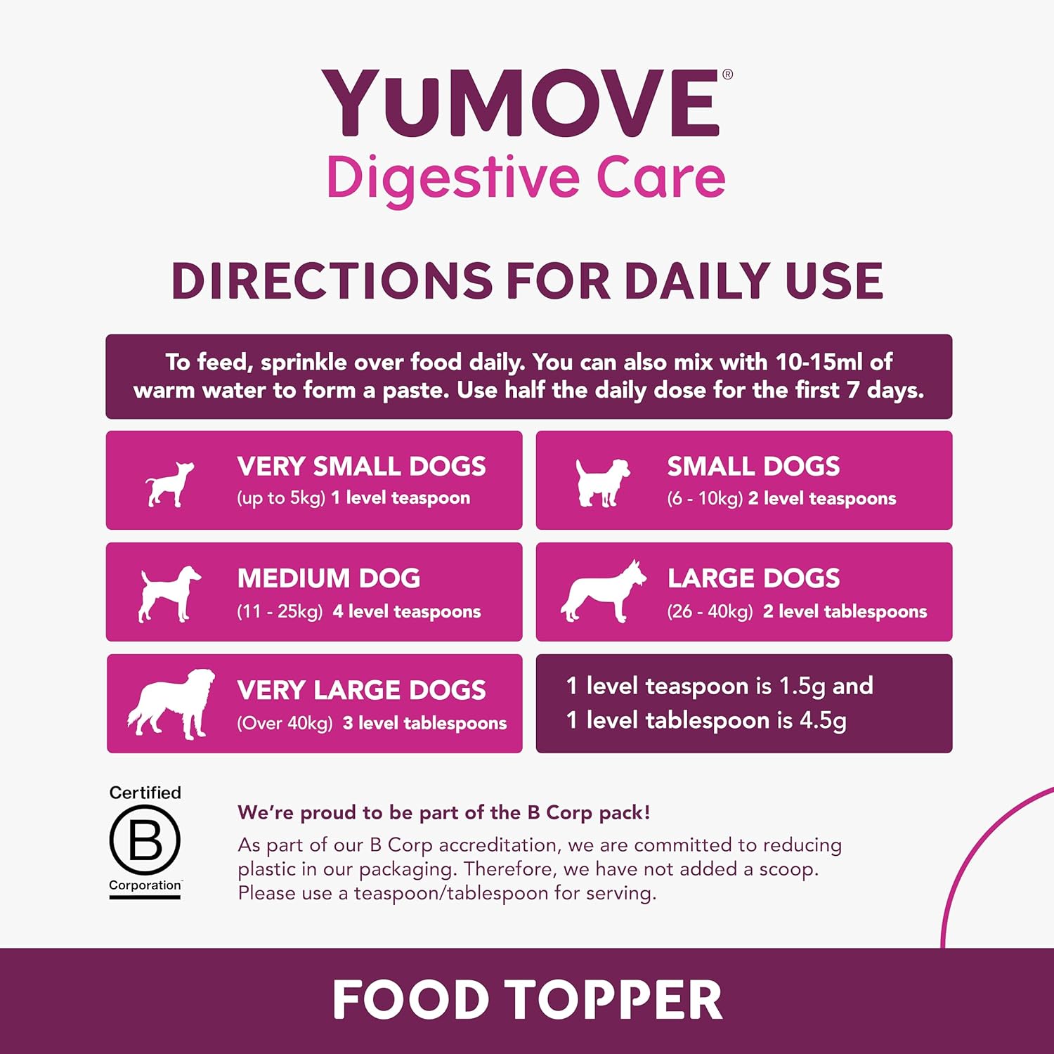 YuMOVE Digestive Care Probiotic & Fibre for All Dogs 180g :Pet Supplies