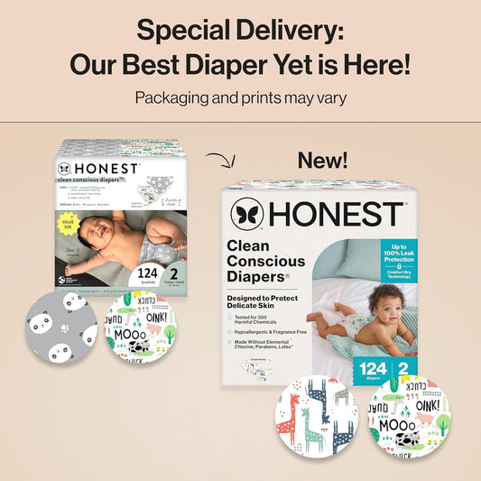 The Honest Company Clean Conscious Diapers For Delicate Skin | Up To 100% Leakproof | Hypoallergenic, Fragrance Free | Gender Neutral | Club Box, Size 6 (35+ Lbs), 40 Count (Prints May Vary)