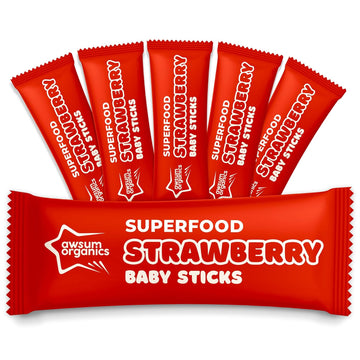 Awsum Snacks - Happy Healthy Baby Food - Snack For Babies - Natural Vegan Kosher Gluten Free - Natural Plant Based Puffs - Non-Allergy - Individual Bag 2 Sticks (Strawberry, 12 Bags)