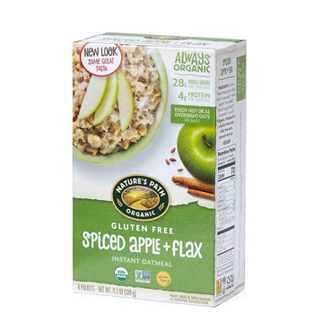 Nature's Path Organic Gluten Free Spiced Apple Plus Flax Instant Oatmeal, 48 Packets (Pack Of 6), Non-GMO, 28g Whole Grains, 4g Plant Based Protein, With Heart Healthy Flax Seeds