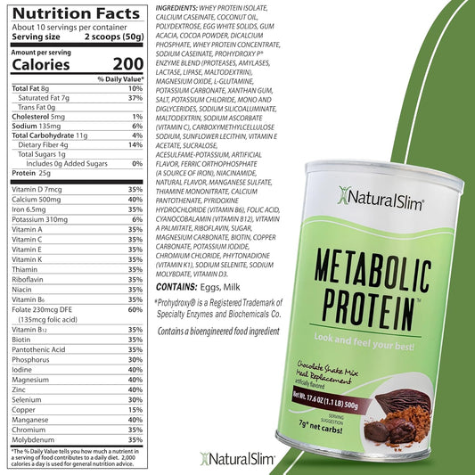 NaturalSlim Metabolic Whey Protein Powder Chocolate ? Low Carb, Meal Replacement Shake w/Vitamins, Minerals & Amino Acid L-Glutamine | Great Taste and Very Filling Protein Shake, 10 Servings, 17.6oz