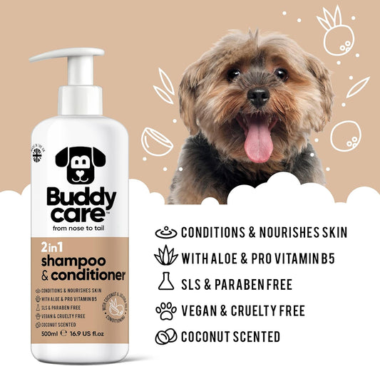 Buddycare 2in1 Dog Shampoo & Conditioner Coconut Scented | With Aloe Vera and Pro Vitamin B5 (500ml)?B1