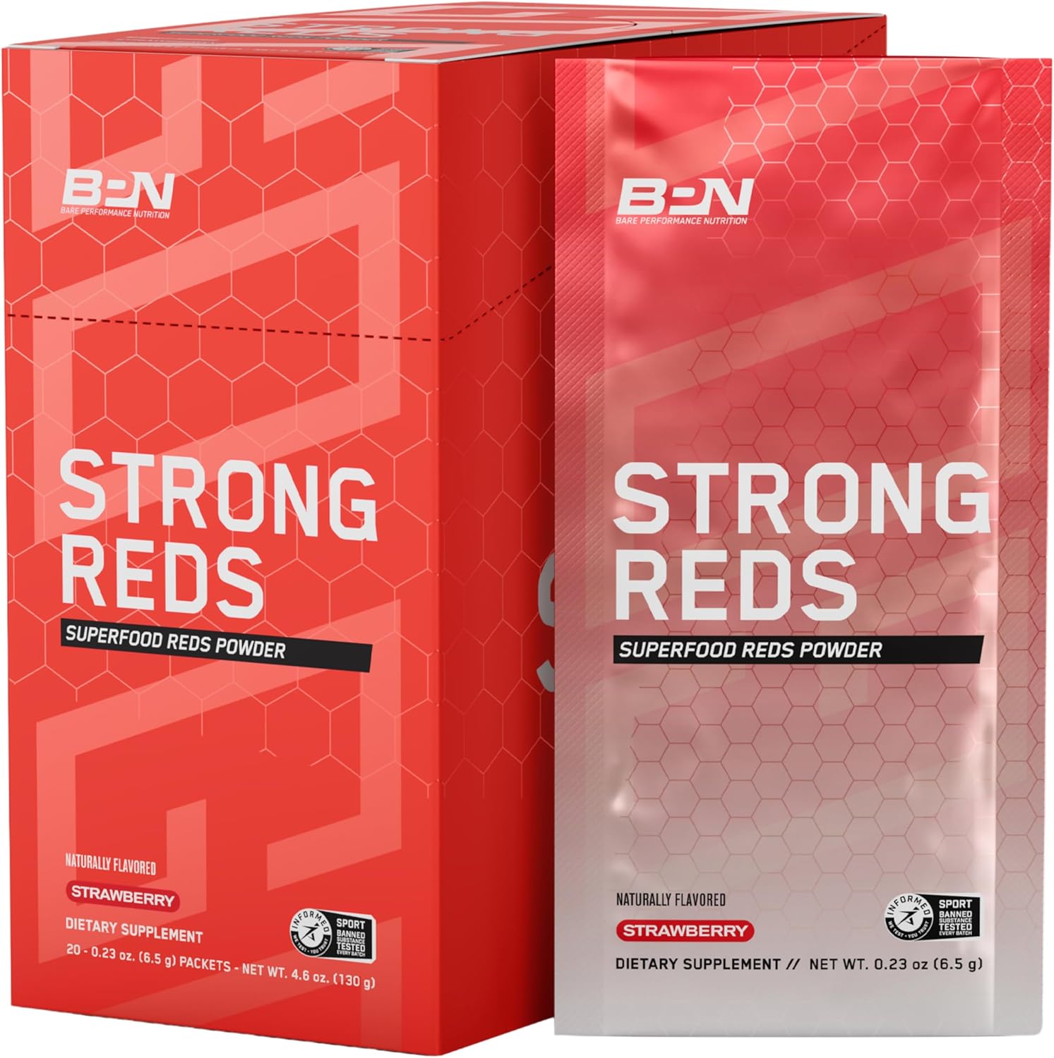 Bare Performance Nutrition, Bpn Strong Reds Go Packs, Red Superfood Powder, Digestive Enzymes, Antioxidants, Improved Natural Energy, 20 Servings, Strawberry