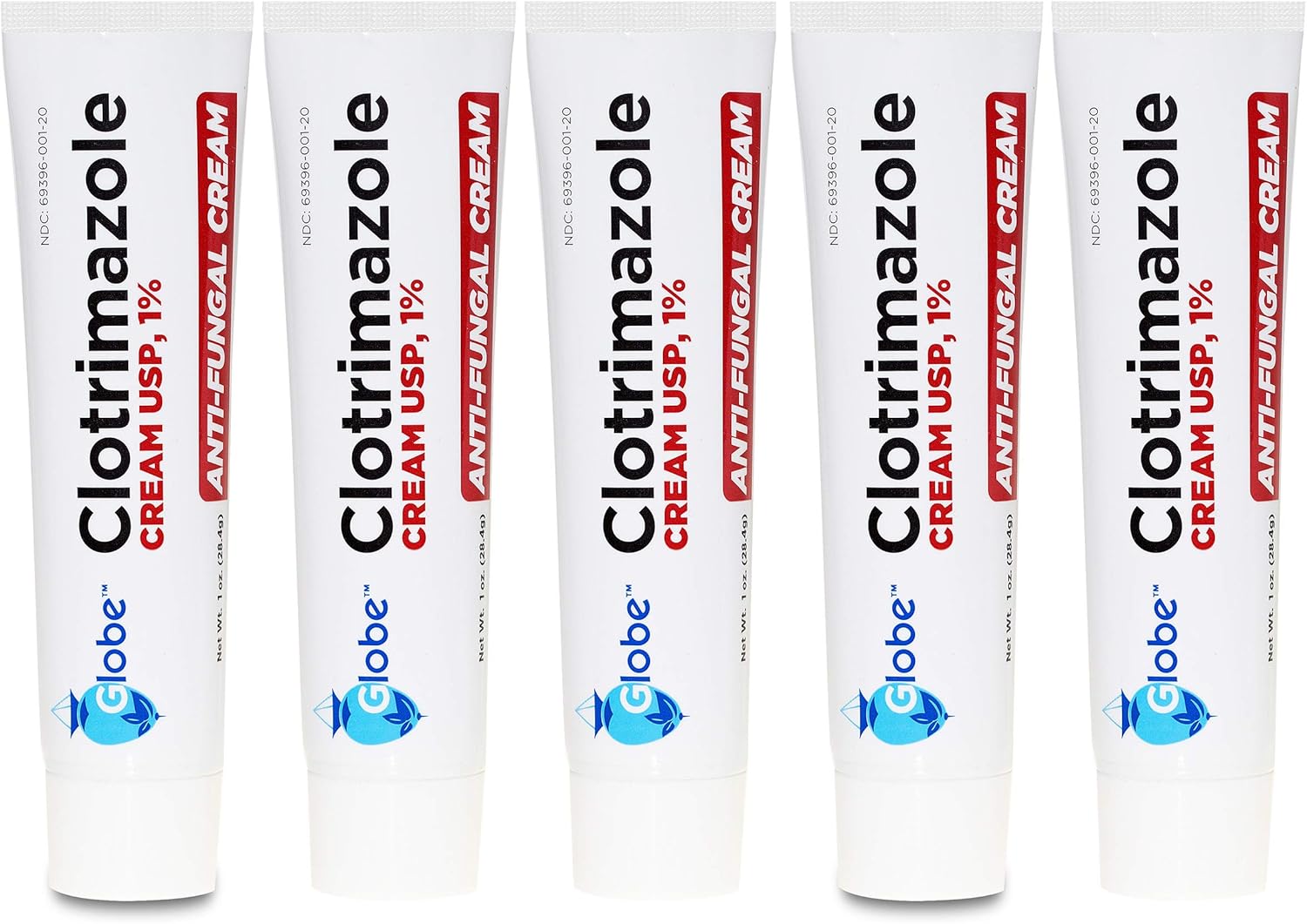 (5 Pack) Globe Clotrimazole 1% Antifungal Cream – 1 oz Tubes for Athlete’s Foot, Jock Itch & Ringworm Relief
