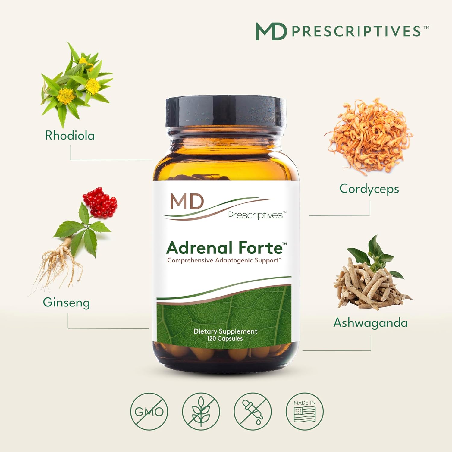 Md Prescriptives - Adrenal Forte - Adrenal Support Supplement* With Ashwagandha & Rhodiola - 120 Capsules : Health & Household