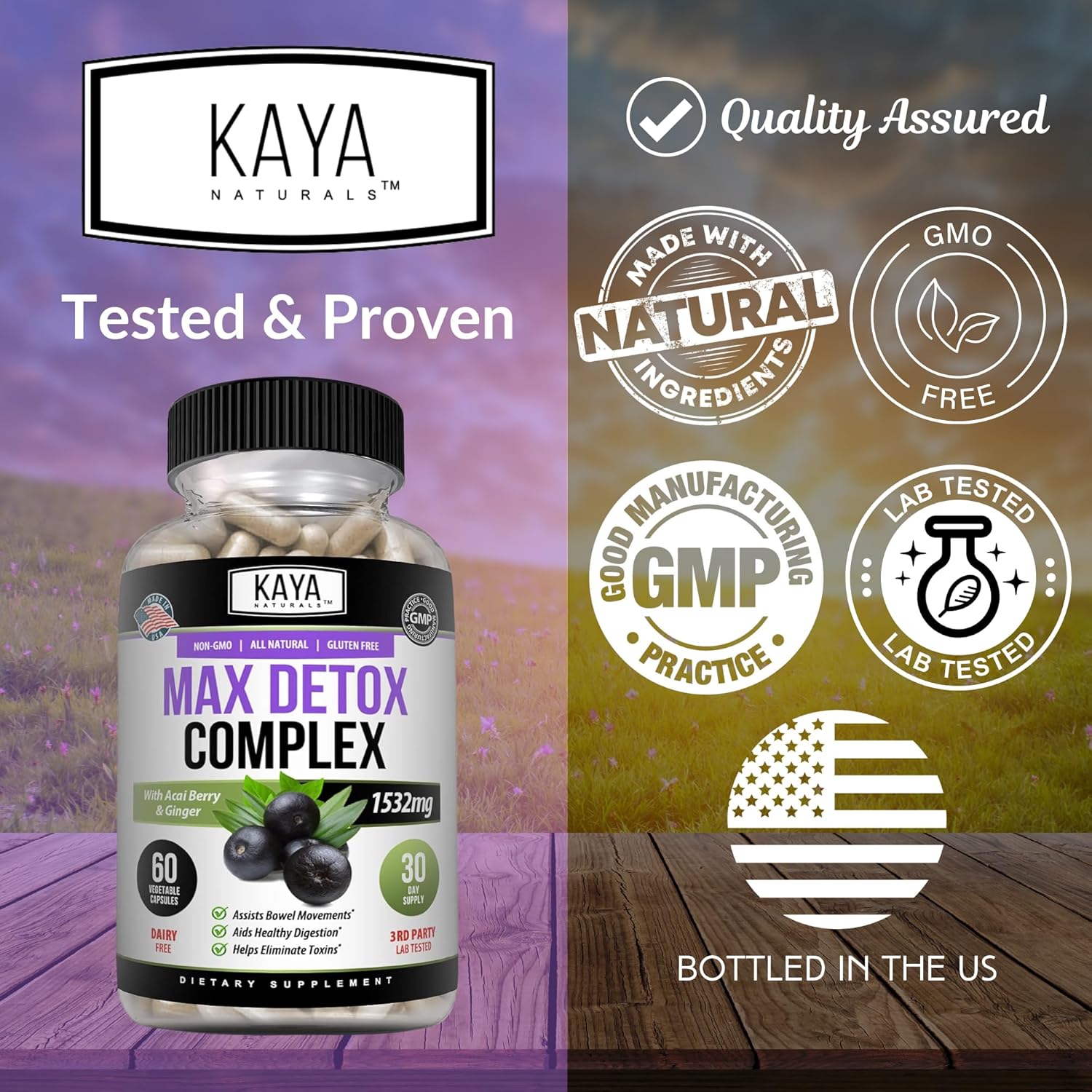 Kaya Naturals - Max Detox - 100% Natural, Healthy, Safe & New, Pure Herbal Ingredients, Vitamin Supplement for Body Cleanse for Body Cleanse to Remove Harmful Toxins and Boost Metabolism (60 Capsules) : Health & Household