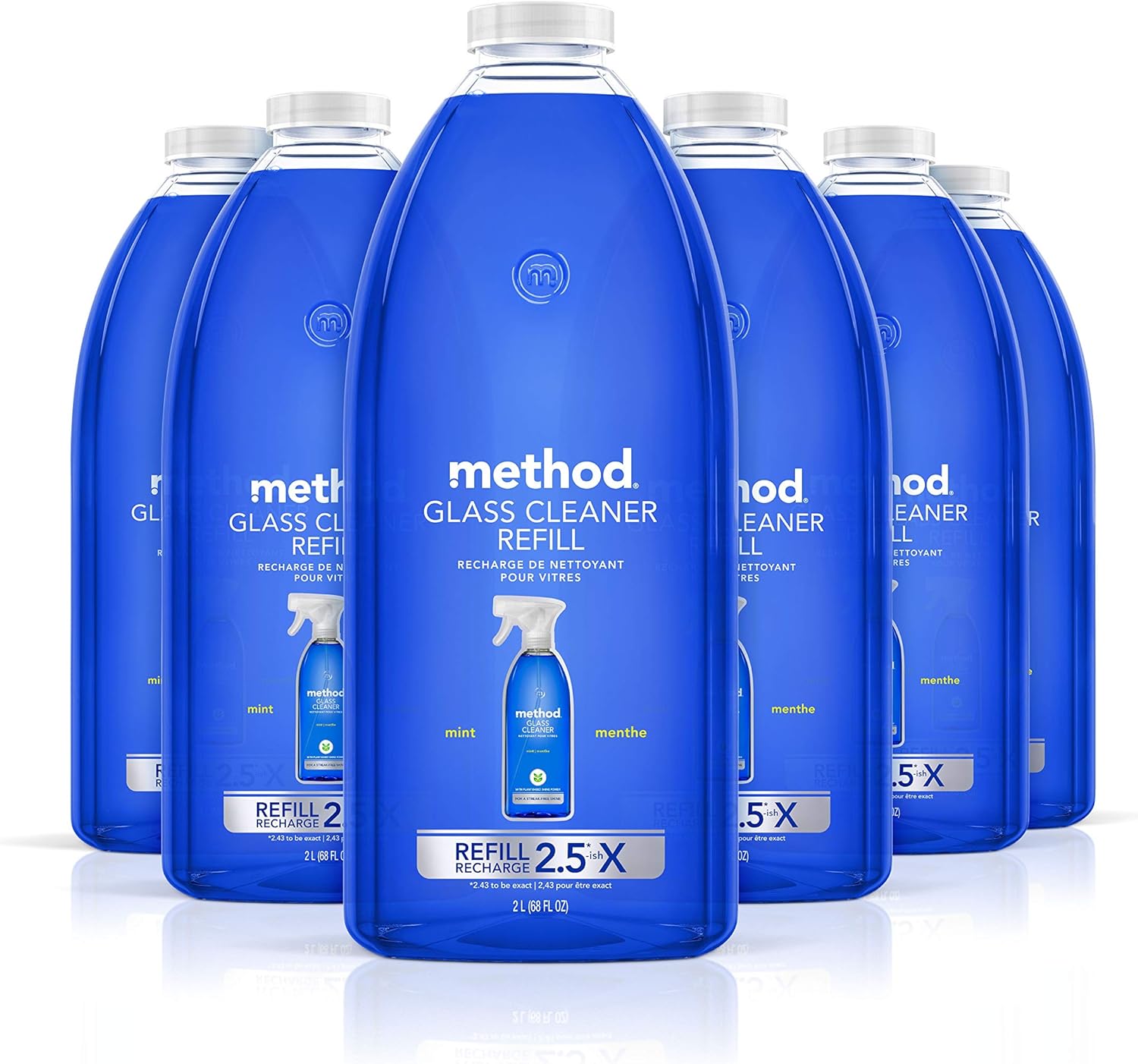 Method Glass Cleaner Refill, Mint, Ammonia Free & Plant-Based Solution, Mirror & Window Cleaner - Great For Indoor & Outdoor Glass Surfaces, 68 Fl Oz Bottles (Pack Of 6)