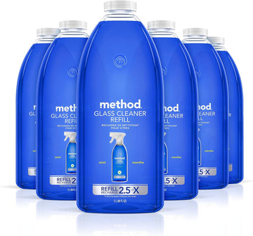 Method Glass Cleaner Refill, Mint, Ammonia Free & Plant-Based Solution, Mirror & Window Cleaner - Great for Indoor & Outdoor Glass Surfaces, 68 Fl Oz Bottles (Pack of 6)