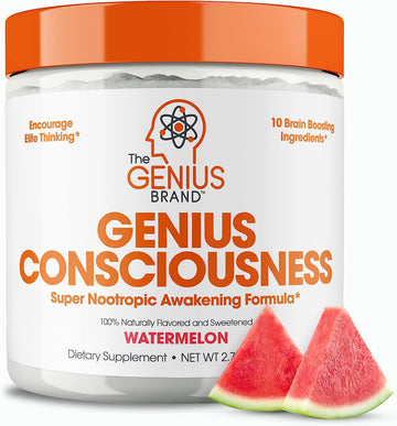 Genius Consciousness, Super Nootropic Brain Supplement Powder, Watermelon - Boost Focus, Cognitive Function, Concentration & Memory Booster - Alpha GPC & Lions Mane Mushroom for Neuro Energy & IQ