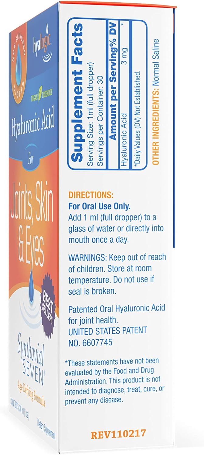 Hyalogic Synthovial Seven - Oral Hyaluronic Acid Supplement 1oz - Liquid HA Supports Skin, Joint, Eye, and Lip Hydration - Vegan, Gluten Free 1 Ounce : Health & Household