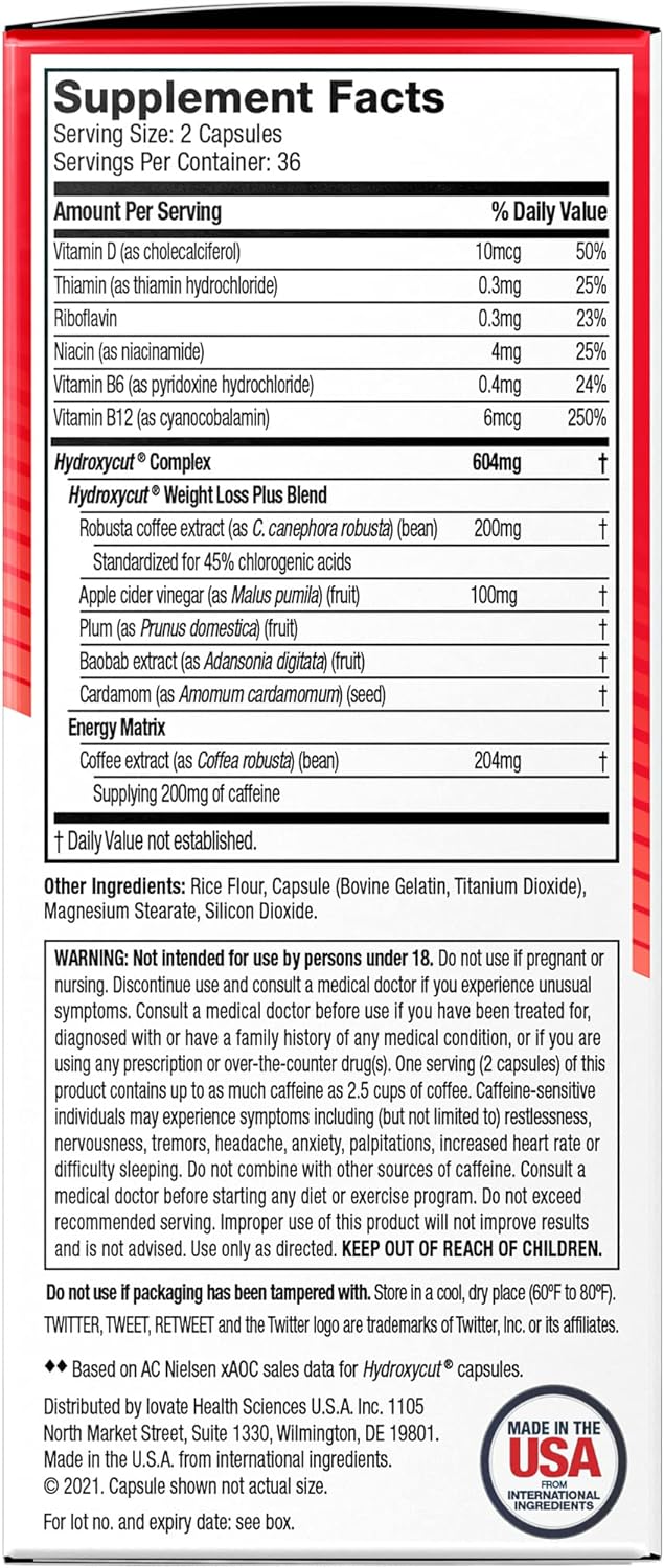 Hydroxycut Original - 72 Rapid-Release Capsules - 200 Mg Caffeine - Boost Metabolism, Burn Calories, Increase Energy - For Women & Men : Health & Household