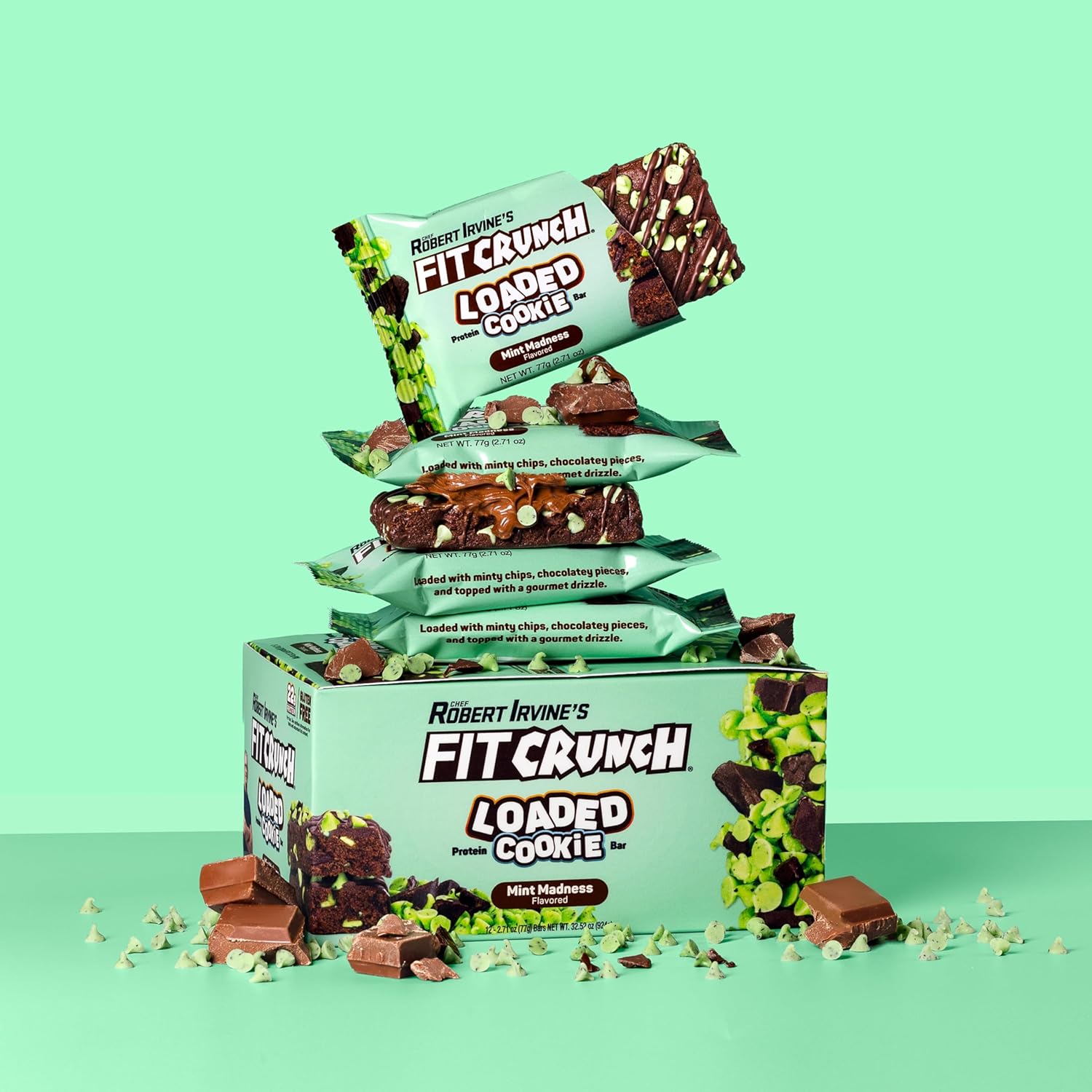 FITCRUNCH Loaded Cookie Protein Bar, High Protein, Gluten Free, Protein Snack (12 Cookie Bars, Mint Madness) : Health & Household