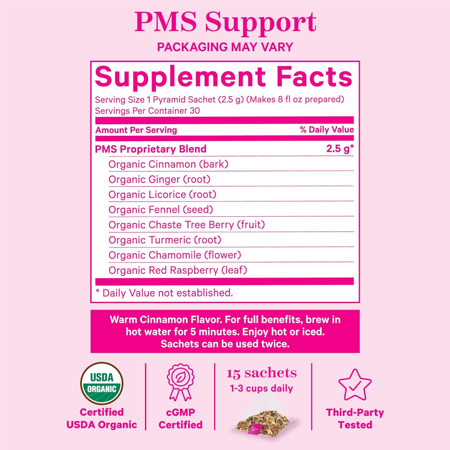 Pink Stork Organic PMS Tea for Hormone Balance, Mood Swings, Bloating, and Period Regularity - 8 Herbs - Vitex, Red Raspberry Leaf, Chamomile - Caffeine-Free - 15 Sachets, Warm Cinnamon : Grocery & Gourmet Food