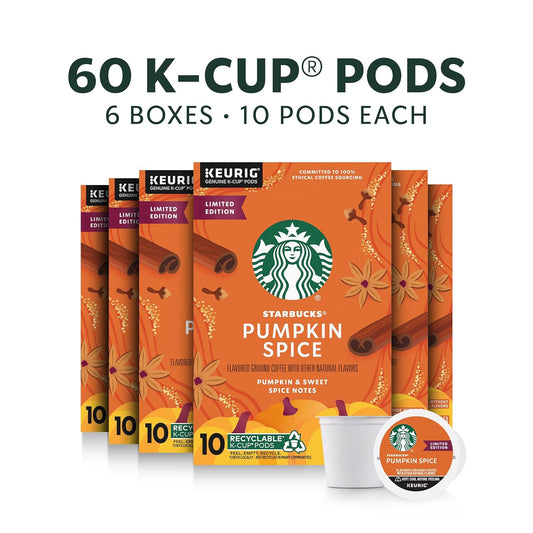 Starbucks K-Cup Coffee Pods, Pumpkin Spice Naturally Flavored Coffee For Keurig Coffee Makers, 100% Arabica, Limited Edition, 6 Boxes (60 Pods Total)