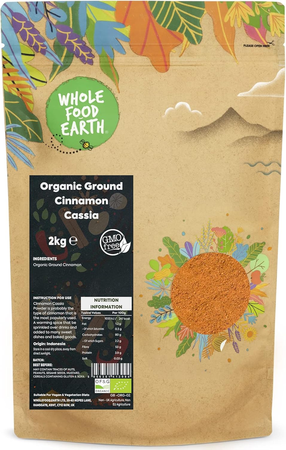 Wholefood Earth Organic Ground Cinnamon Cassia 250 G | Gmo Free | Certified Organic