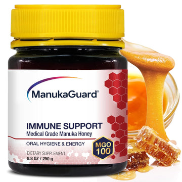 Manukaguard Immune Support Manuka Honey 8.8 Oz - Raw From New Zealand Mgo 100 - Skin Care, Immune System Support, Cough, Digestive & Respiratory Health