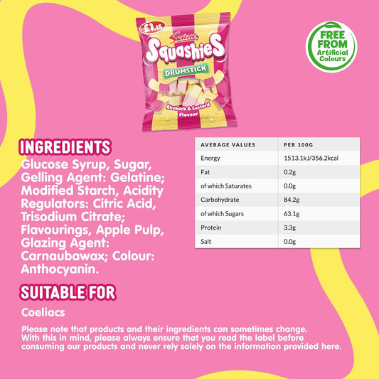 Swizzels Squashies Sweets - Rhubarb And Custard Flavour Squashies - Price Marked Multipack Sweets (12 X 120G)