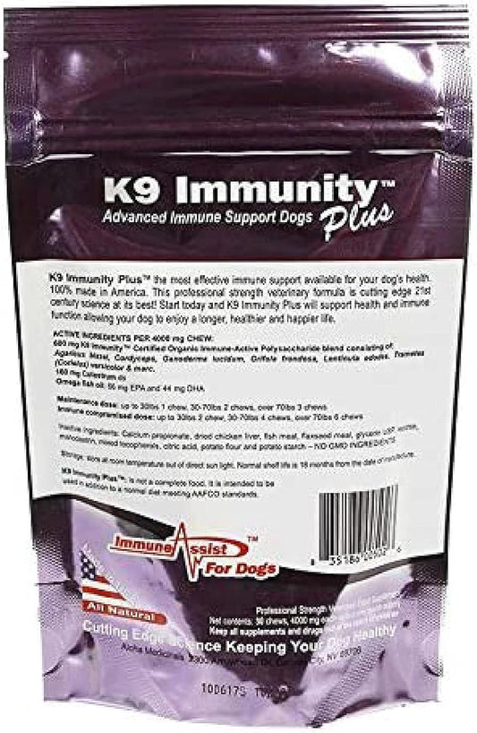 K9 Immunity Plus - Potent Immune Booster for Dogs Under 30 lbs - Certified Organic – Mushroom Enhanced Supplement - Veterinarian Recommended Dog Health Supplement (30 Chews)