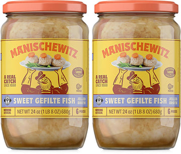 Manischewitz Sweet Gefilte Fish in Jelled Broth 24oz (2 Pack), Packed with Protein, No Added MSG, Kosher for Passover