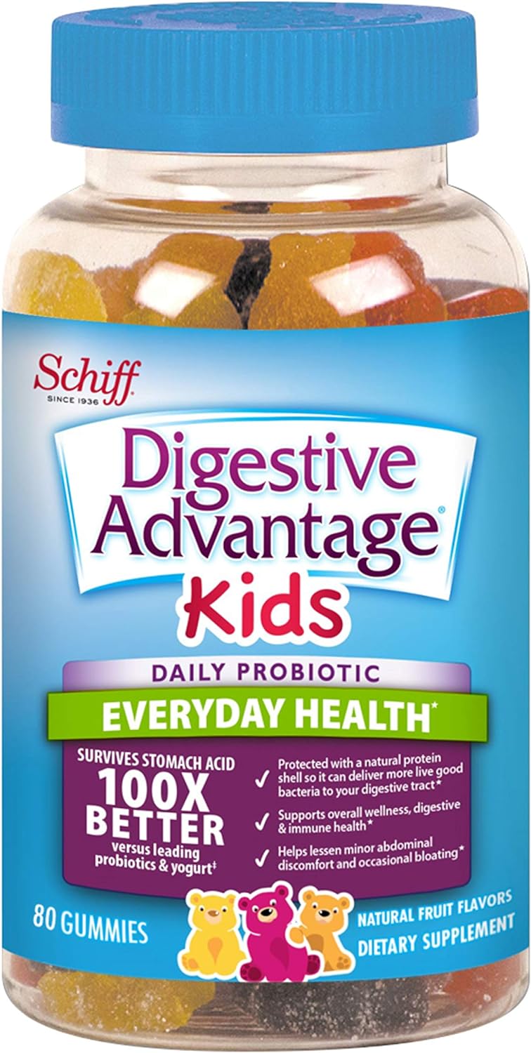 Digestive Advantage Probiotic Gummies For Digestive Health, Daily Probiotics For Kids, Support For Occasional Bloating, Minor Abdominal Discomfort & Gut Health, 80ct Natural Fruit Flavors