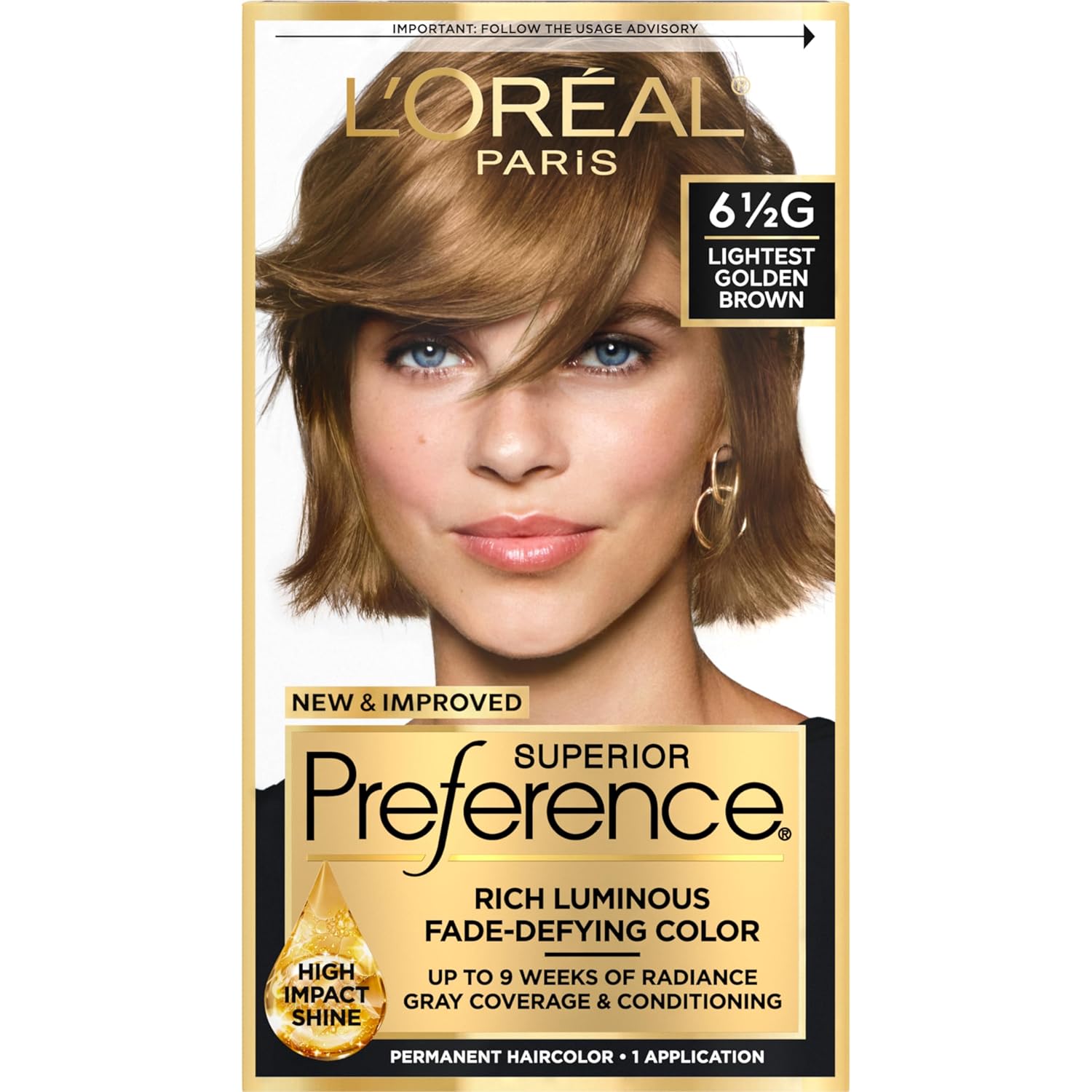 L'Oreal Paris Superior Preference Fade-Defying + Shine Permanent Hair Color, 6.5G Lightest Golden Brown, Pack Of 1, Hair Dye