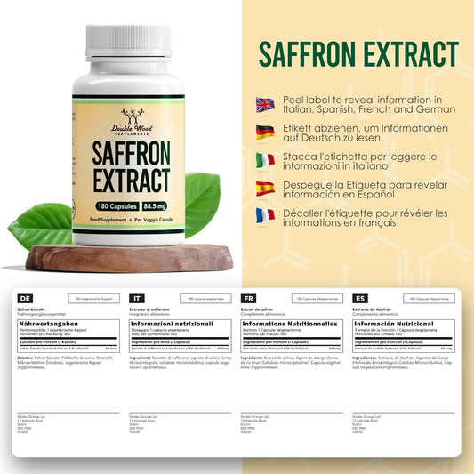 Double Wood Saffron Supplement |180 Servings Of High Strength Saffron Capsules - 88.5Mg Saffron Extract Per Serving | Weight Management, Heart Health, Mental Clarity & Eye Health | Uk Manufactured