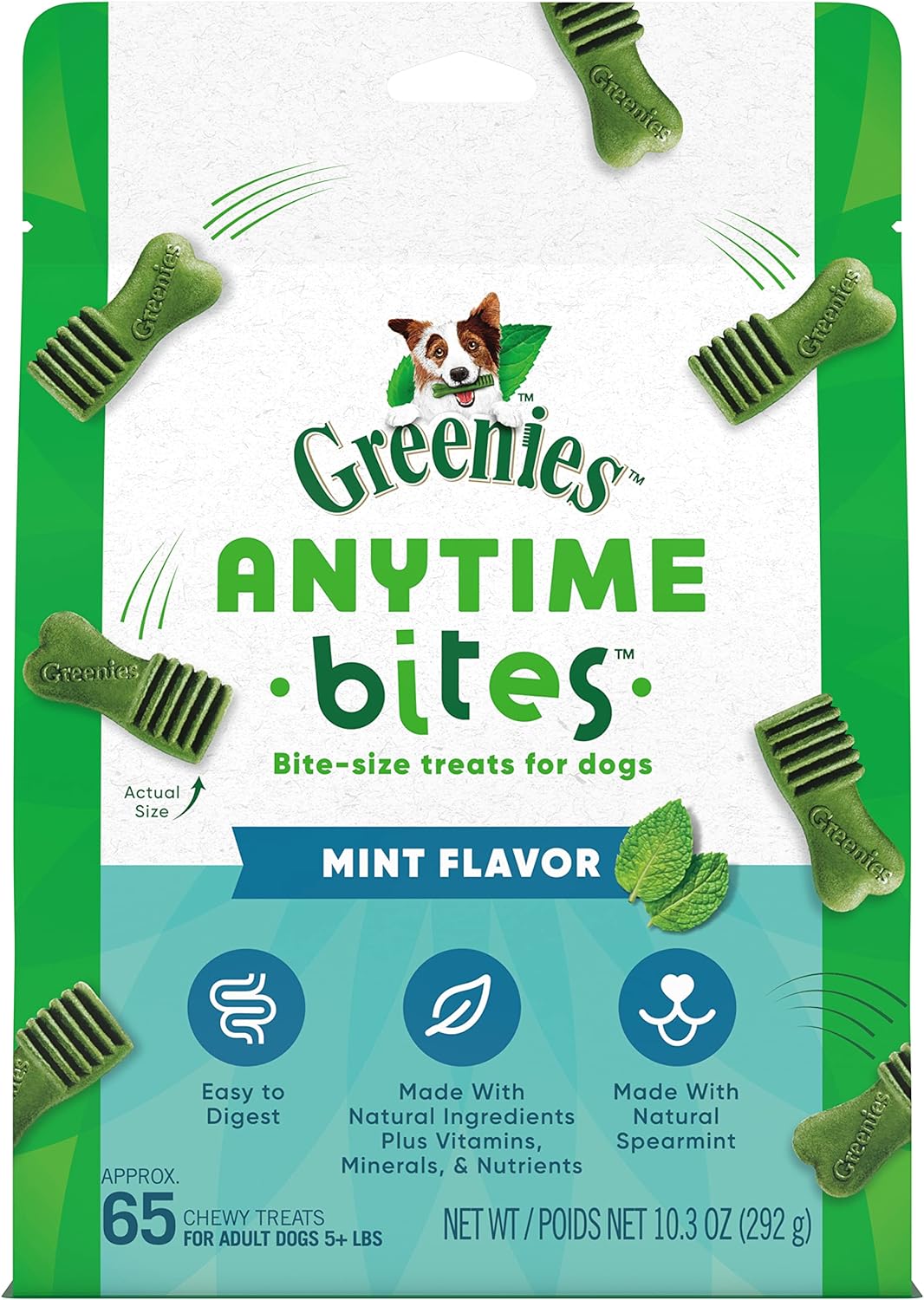 Greenies Anytime Bites Dog Treats, Mint Flavor, 10.3 Oz. Bag