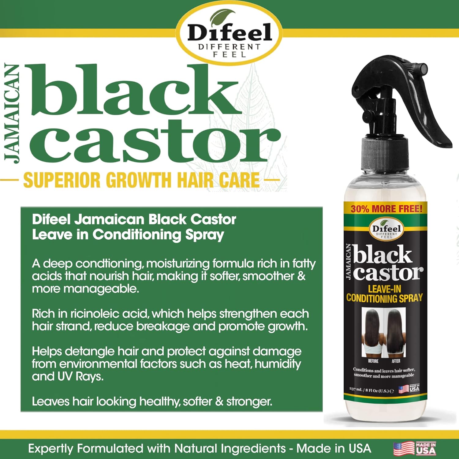 Difeel Jamaican Black Castor Superior Growth Shampoo, Conditioner & Leave in Conditioning Spray 3-PC Gift Set - Includes Shampoo 33.8oz., Conditioner 33.8oz. and Leave in Conditioning Spray 6oz Boxed : Beauty & Personal Care