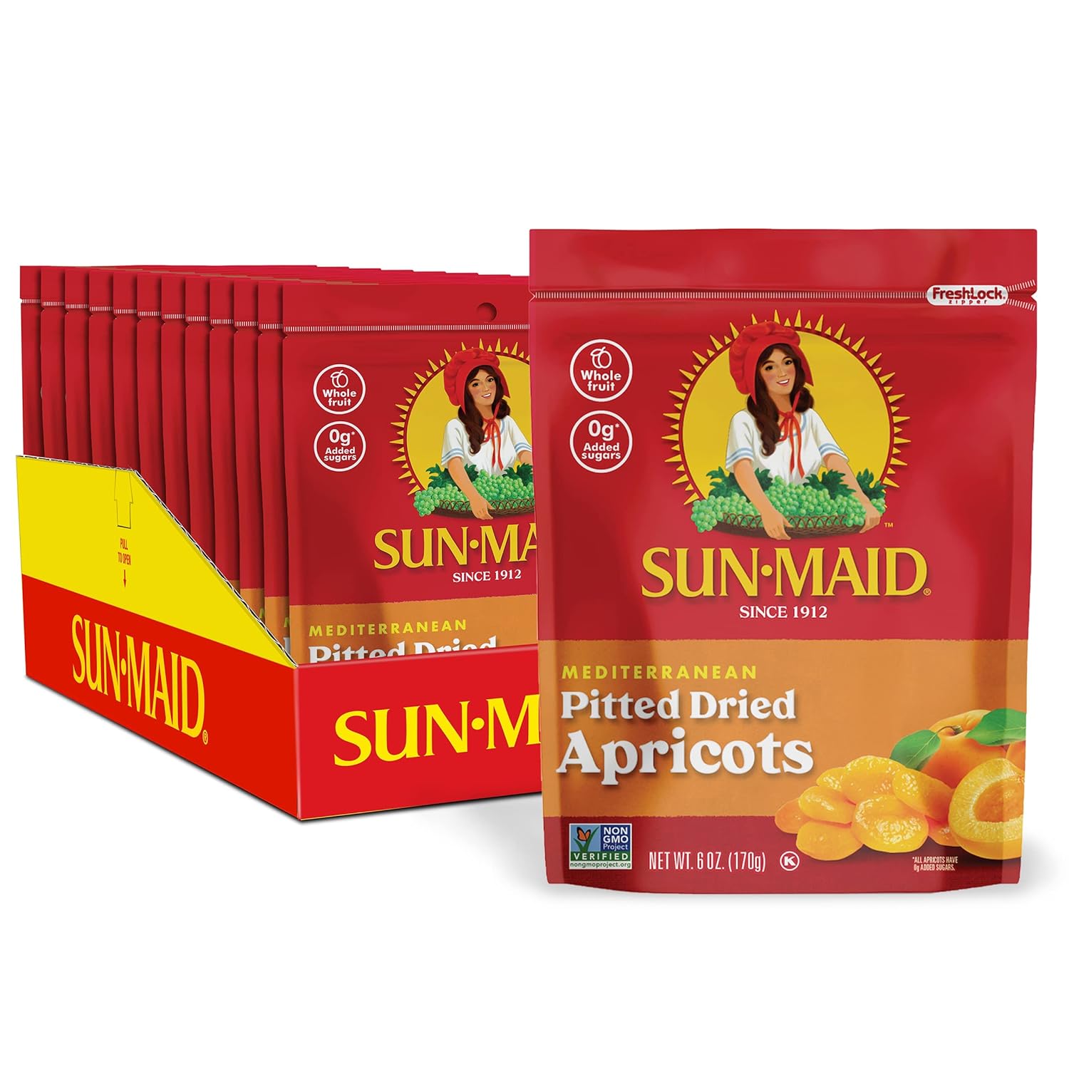Sun-Maid Mediterranean Dried Apricots - (12 Pack) 6 oz Resealable Bag - Mediterranean Apricot Dried Fruit Snack for Lunches, Snacks, and Natural Sweeteners