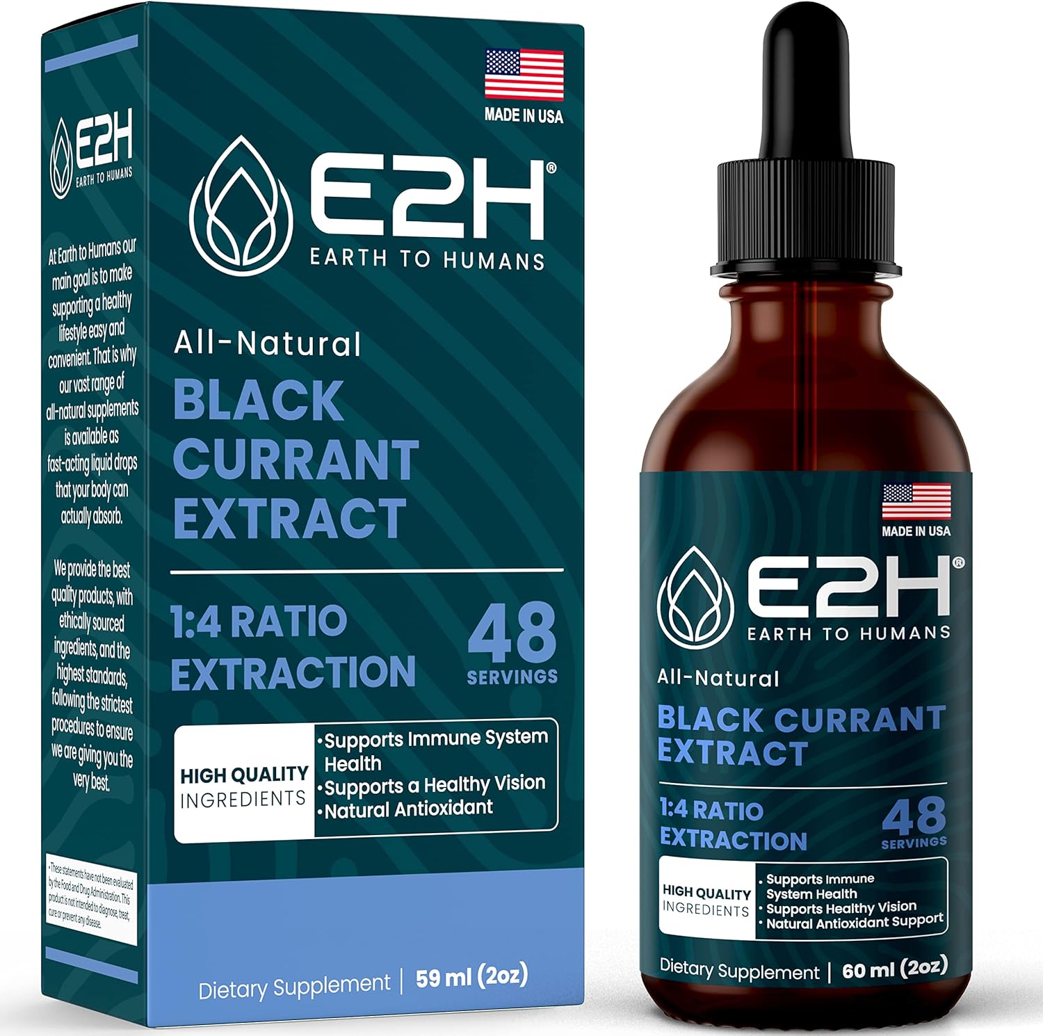 E2H Natural Black Currant Extract, Cold Pressed Black Currant Seed - Immune System Health - Fast Absorbing Liquid - 2 Fl Oz