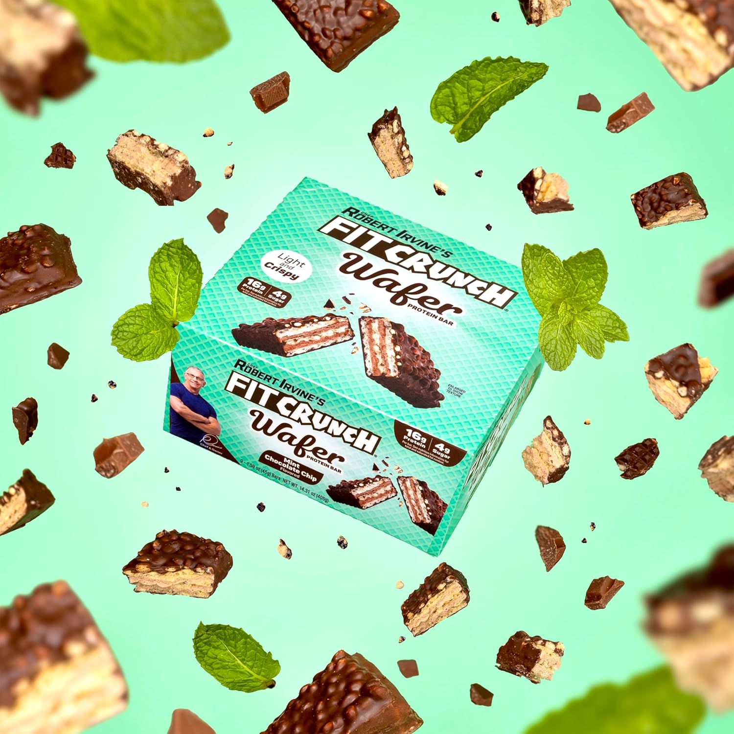 FITCRUNCH Wafer Protein Bars, Designed by Robert Irvine, 16g of Protein & 4g of Sugar (9 Bars, Mint Chocolate Chip) : Health & Household