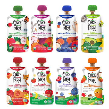 Once Upon A Farm | Organic Farmer'S Finest Sampler | Mango, Veggie, Strawberry, Blueberry, Avocado, Kale Apple, Strawberry Banana, Berry | Cold-Pressed | No Sugar Added | Dairy-Free Plant Based | Variety Pack Of 24