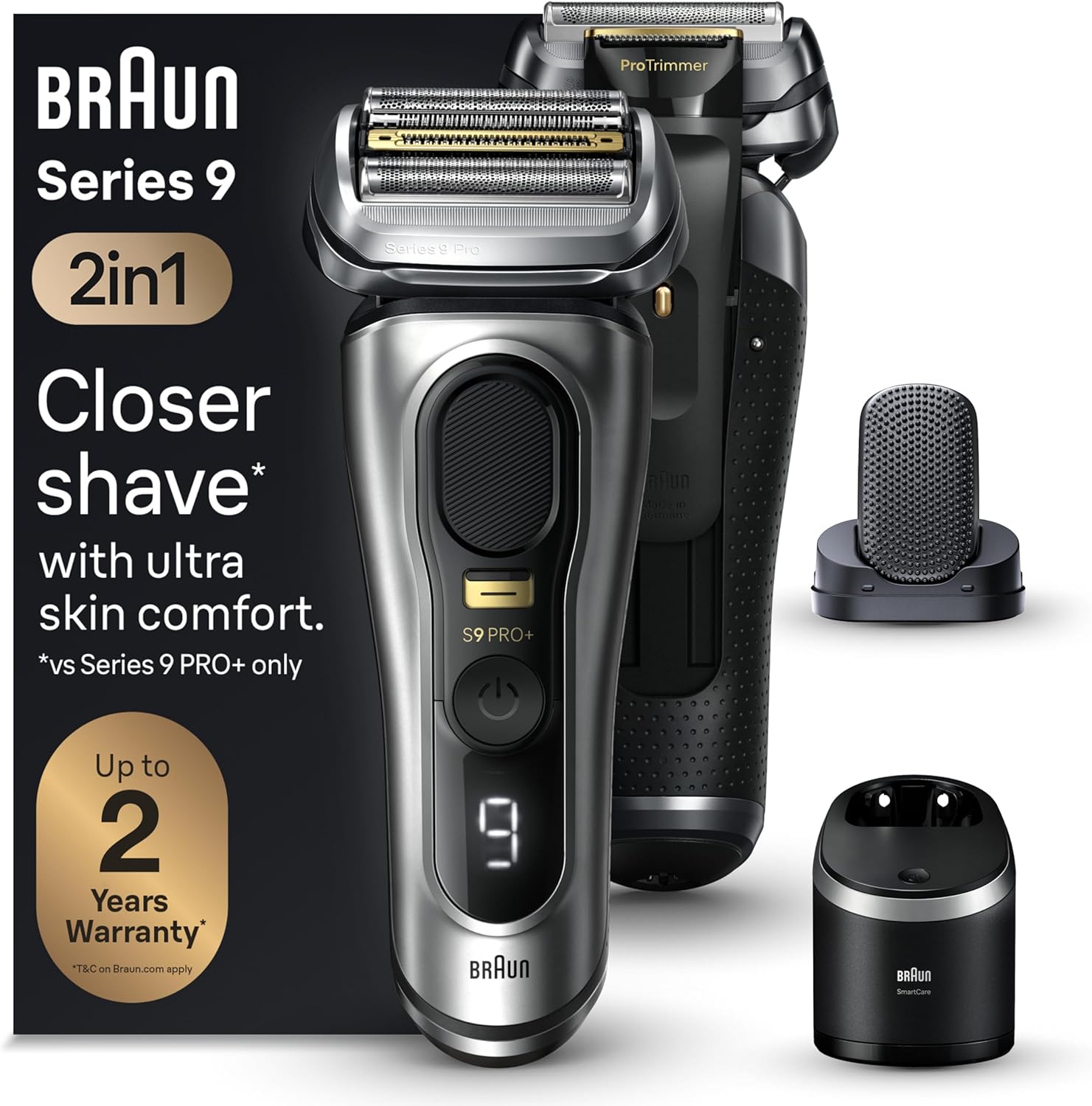 Braun Series 9 Pro+ Electric Razor For Men, 5 Pro Shaving Elements And Shave-Preparing Procomfort Head For Closeness & Skin Comfort, 6In1 Smartcare Center, Wet Or Dry Use, Charging Stand, 9597Cc