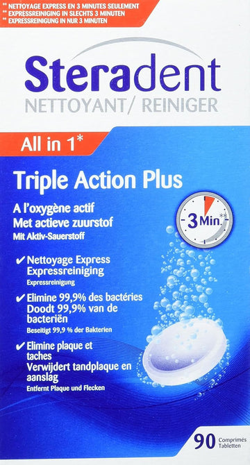 Steradent Active Fresh Tablets For Denture Cleaning, 60+30 Triple Action Formula Tablets