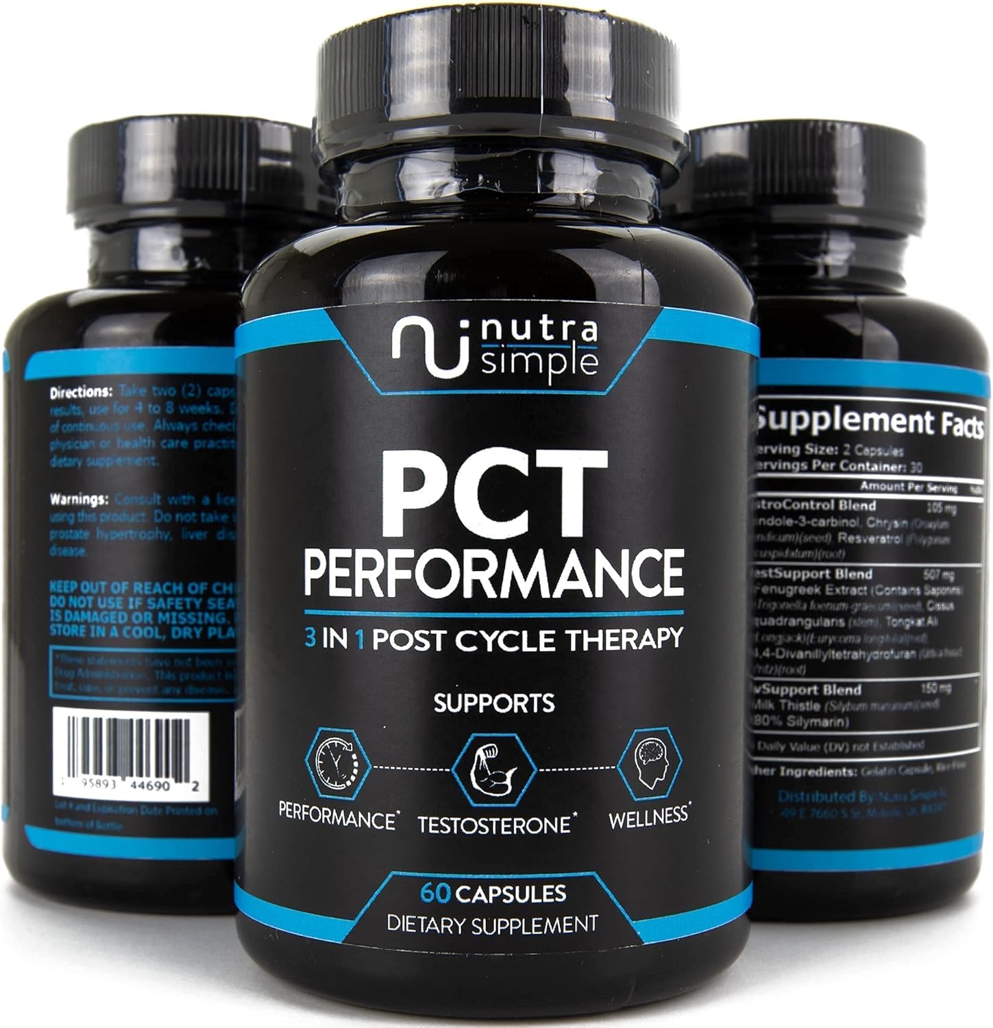 Pct Supplement For Men, 3-In-1 Post Cycle Support & Natural Booster With Estrogen Blocker, Liver Support Formula, Made In Usa, With Fenugreek, Chrysin, Tongkat Ali, Milk Thistle - 60 Capsules : Health & Household