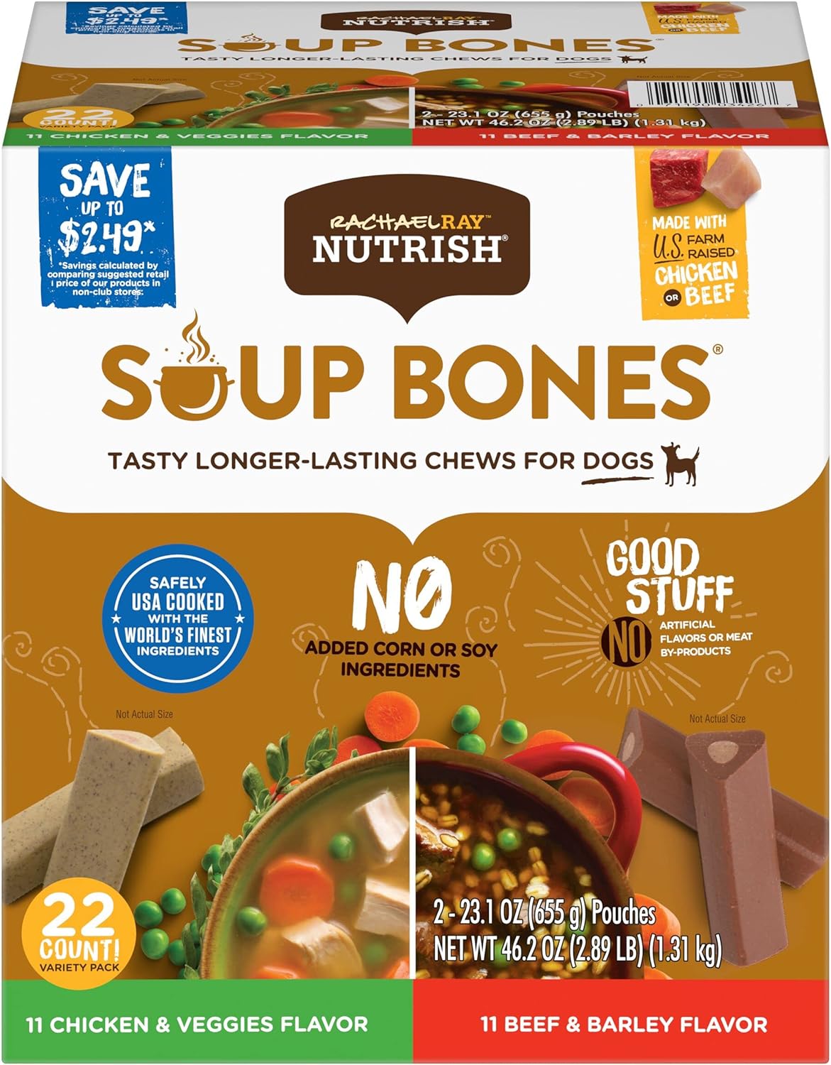Nutrish Rachael Ray Soup Bones Long Lasting Dog Chews Variety Pack, 22 Count (Pack of 1)