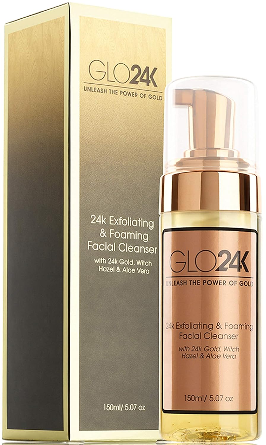 Glo24K Exfoliating And Foaming Facial Cleanser With 24K Gold, Witch Hazel, And Aloe Vera