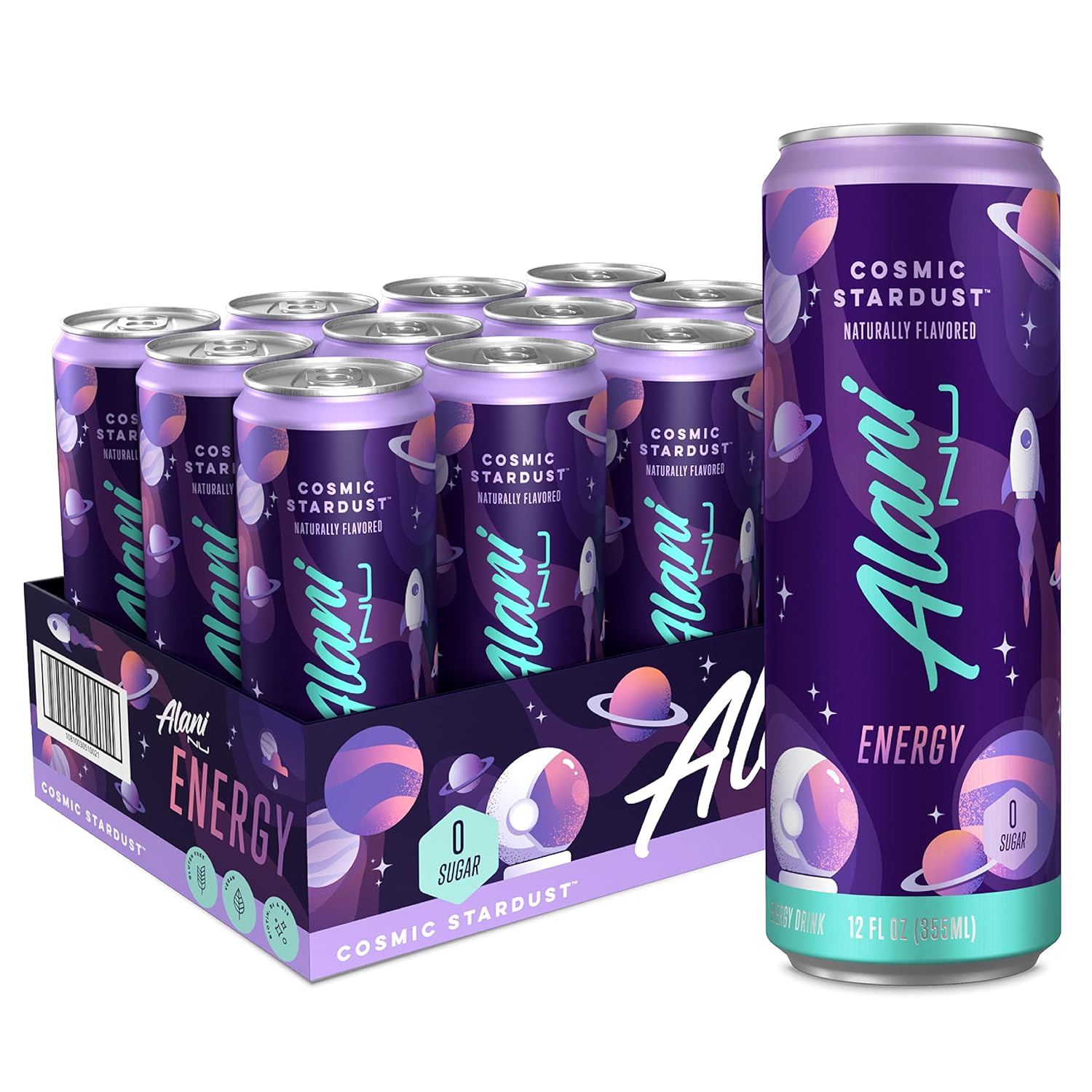 Alani Nu Cosmic Stardust Sugar Free, Low Calorie Energy Drinks | 200Mg Caffeine | Pre Workout Performance With Antioxidants | Biotin B Vitamins | Zero Sugar | 10 Calories | 12 Fl Oz Cans (12 Pack)