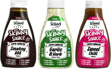 The Skinny Food Co Sweet Chilli, Garlic And Herb, Smokey Bbq Set Of 3 Condiment Sauces Sugar Free Zero Calories, 425Ml