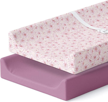 Pobibaby - 2 Pack Premium Changing Pad Cover - Ultra-Soft Jersey Knit, Stylish Ocean Pattern, Safe And Snug For Baby (Blossom)