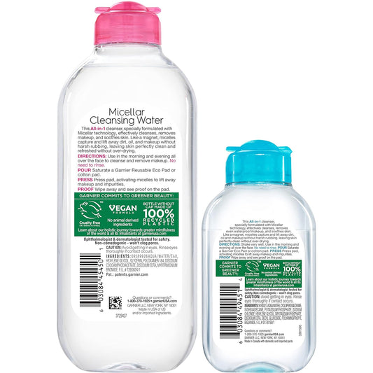 Garnier Micellar Cleansing Water, For All Skin Types, 13.5 fl oz + Micellar Cleansing Water, For Waterproof Makeup, 3.4 fl oz