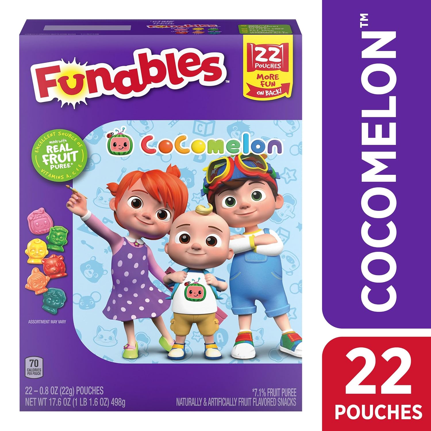 Funables Fruit Snacks, Cocomelon Fruit Flavored Snacks, 0.8 Ounce Pouches (22 Count)