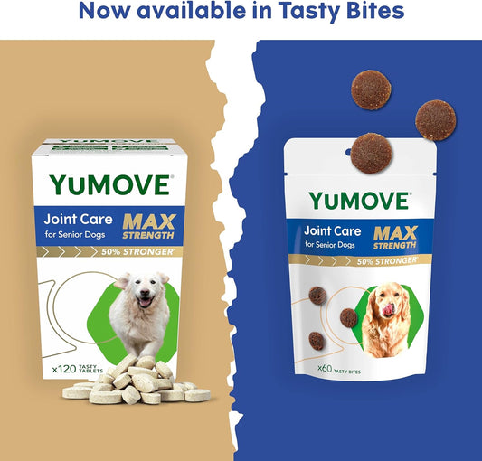 YuMOVE Senior Max Strength Tasty Bites | Maximum Strength Joint Supplement for Older, Stiff Dogs with Glucosamine, Chondroitin, Green Lipped Mussel | Aged 9+ | 60 Chews?YMSMB60
