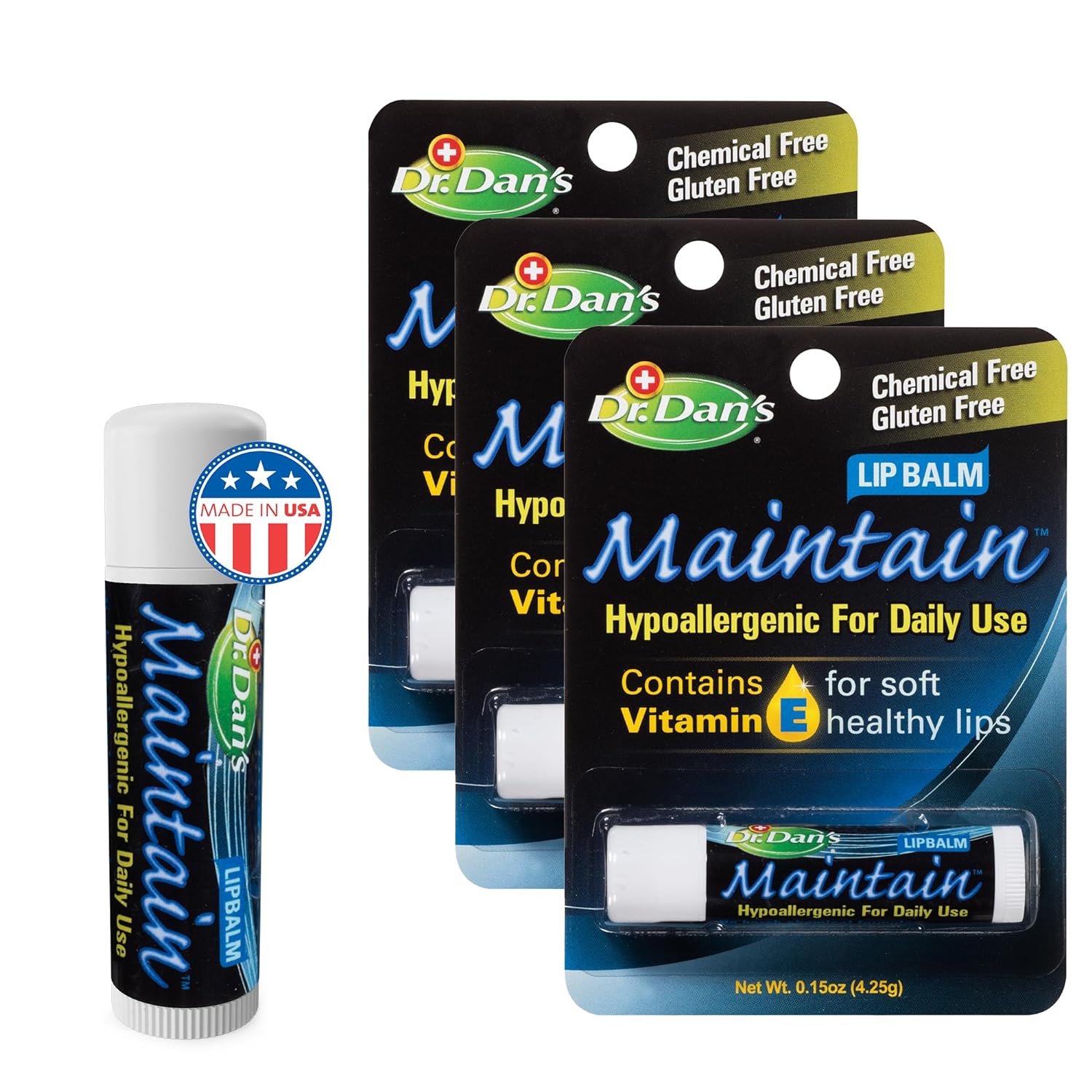 Dr. Dan'S Maintain Lip Balm - Perfect For Everyday And Cortibalm Aftercare, Mild Ingredients & Beeswax, Vitamin E Enriched For Moisturizing Dry Lips, Ensures Smooth, Soft Feel, 3 Pack