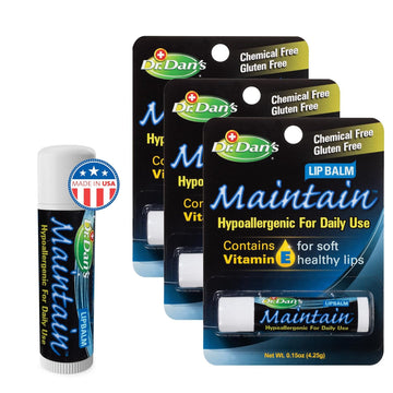 Dr. Dan'S Maintain Lip Balm - Perfect For Everyday And Cortibalm Aftercare, Mild Ingredients & Beeswax, Vitamin E Enriched For Moisturizing Dry Lips, Ensures Smooth, Soft Feel, 3 Pack