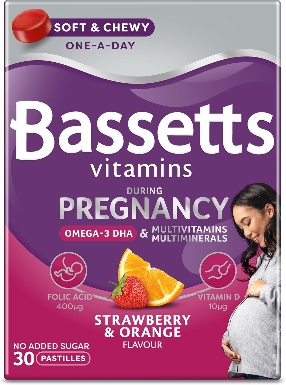 Bassetts Vitamins Pregnancy Omega-3 Dha Multivitamins & Multiminerals Strawberry & Orange Flavour 30 Gummy Pastilles