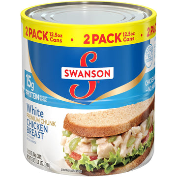 Swanson White Premium Chunk Canned Chicken Breast In Water, Fully Cooked Chicken, 12. Can (6 Packs Of 2 Cans)